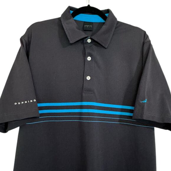 Dunning Golf Mens Short Sleeve Striped Polo Size L Black Collar Pullover Shirt - Picture 2 of 7